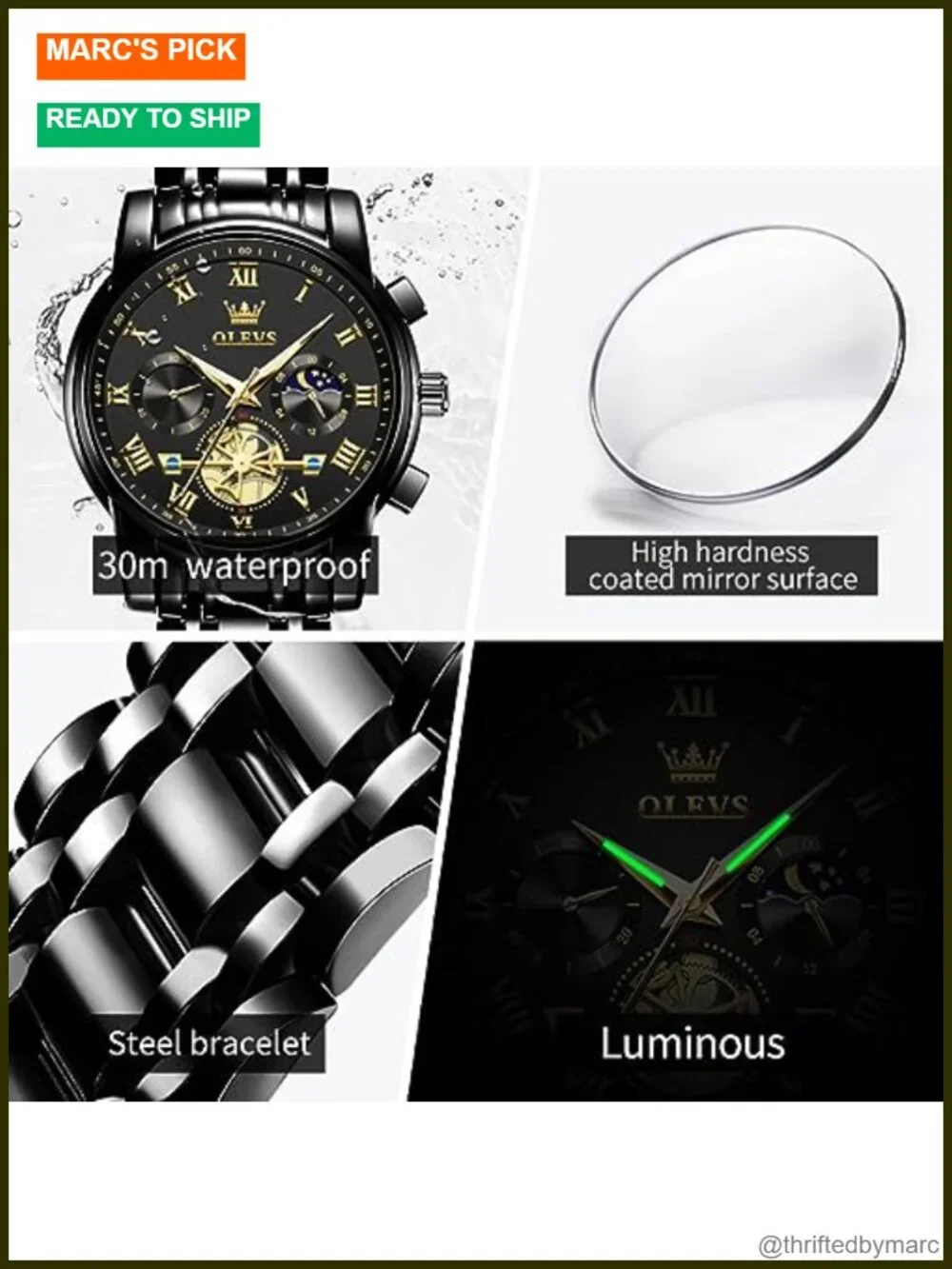 Luxury Big Face Chronograph Wristwatch for Men - Stainless Steel Quartz Dress